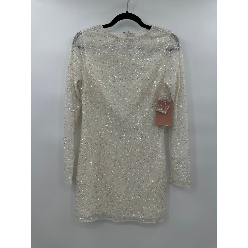 BHLDN NWT Sequin Shimmery Glittery Long Sleeve Mini Dress White Size US 6 Small